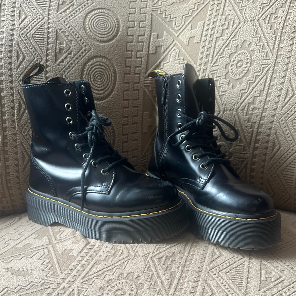 Dr. Martens Black Jadon Combat Boots with Yellow Stitching Size 7